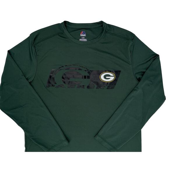 Green Bay Packers Men's Shirt Large Green Coolbase Majestic Long Sleeves Logo - Picture 2 of 7